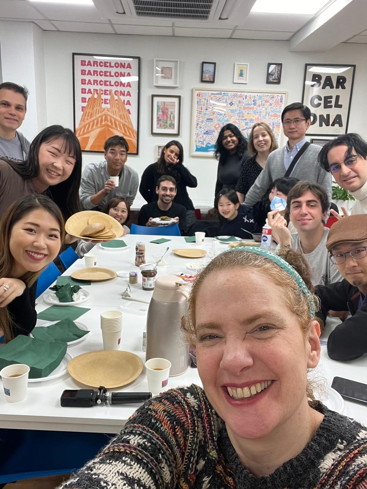 An international class sharing a meal at their school in Barcelona