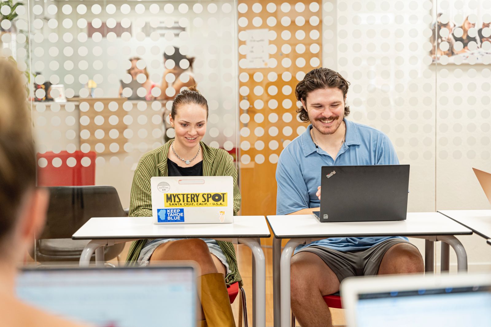 A student studying Spanish at a language academy in Spain.